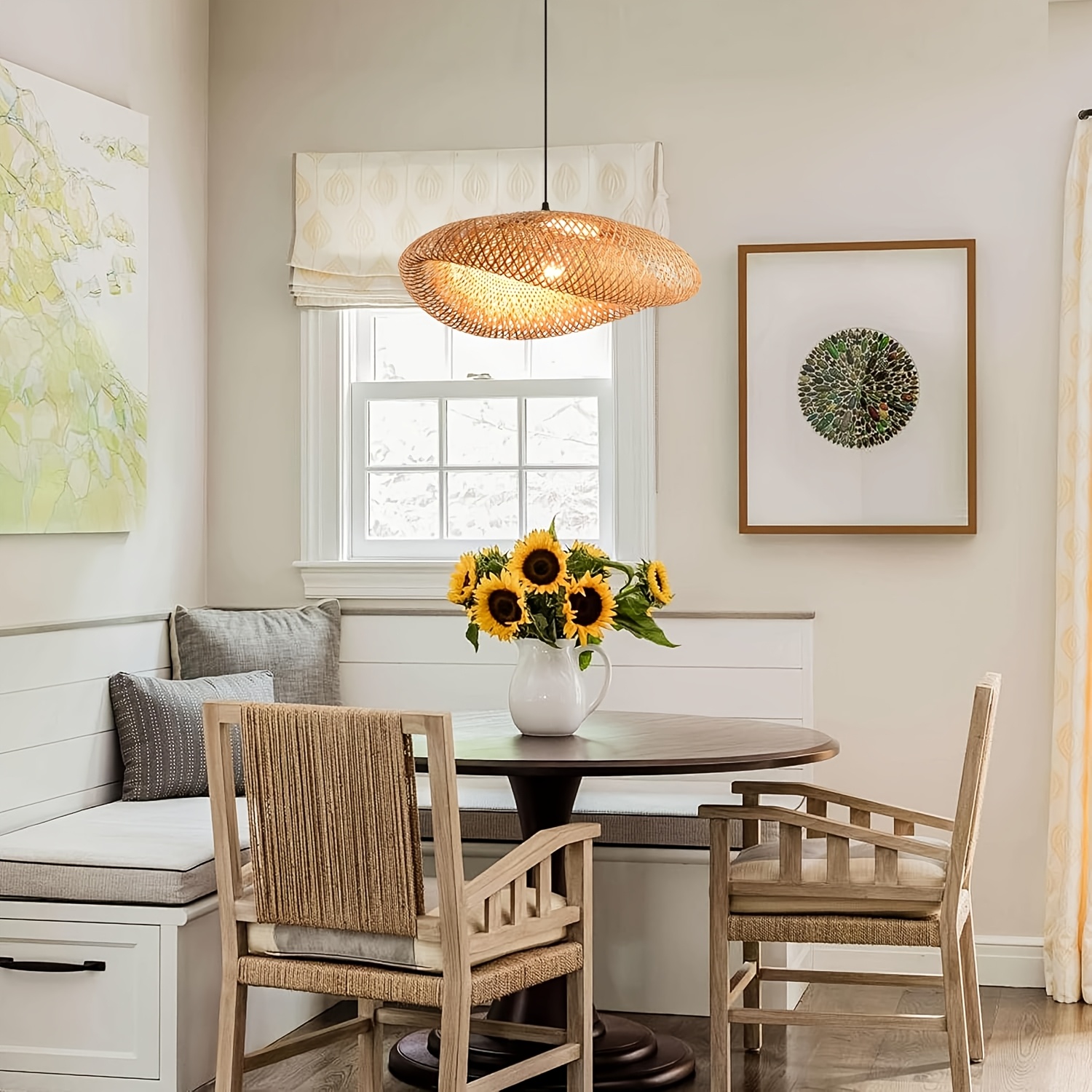 LUSTORM Woven Rattan Small Pendant Light – Boho Modern, Adjustable Hanging Fixture, E26, 6.7" Shade