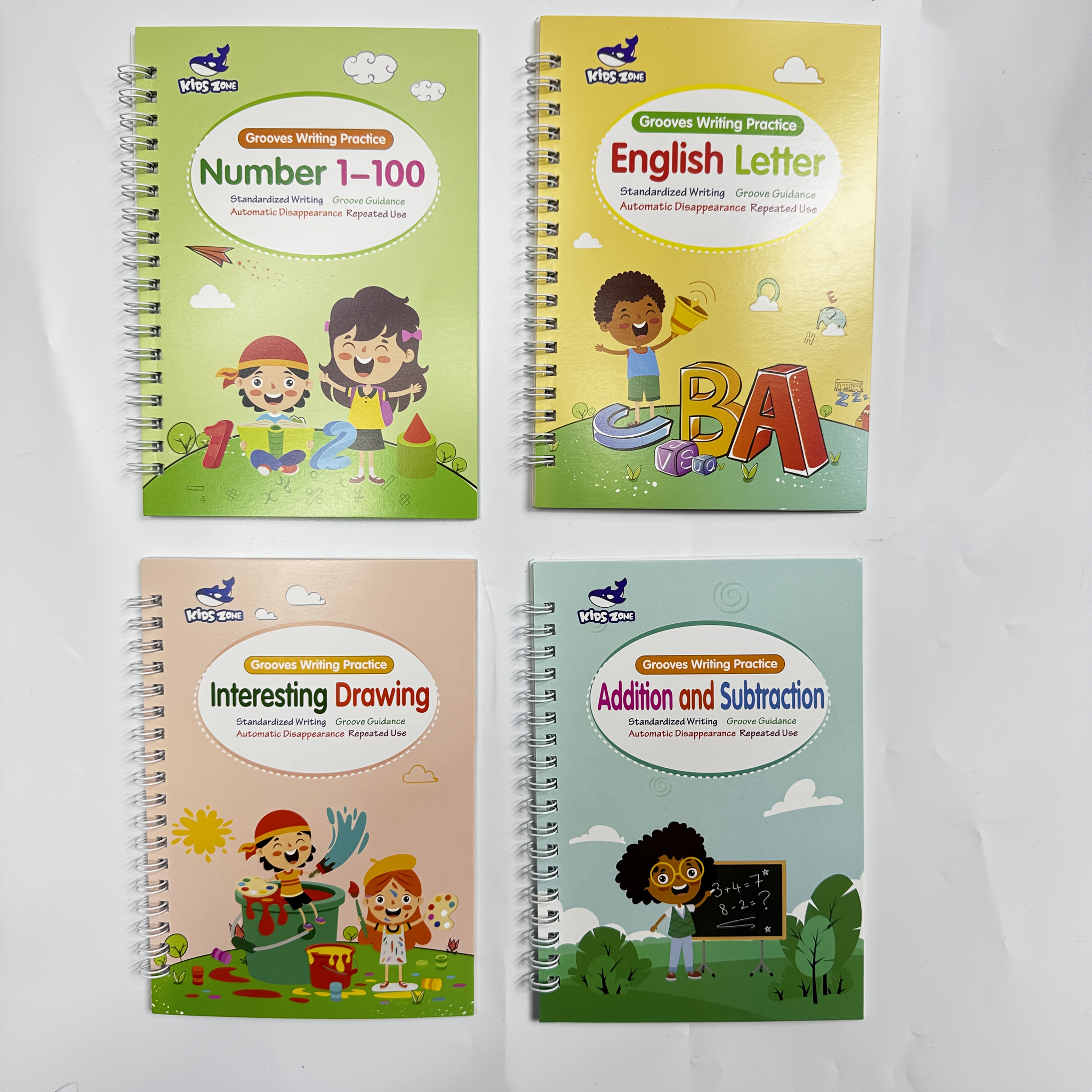 Image of 4pcs/1pack 3d Educational Writing Practice Copybook - Spiral Bound Preschool Learning Workbooks With Painting, Numbers, Addition, English - Early Childhood Literacy And Math Skills Development