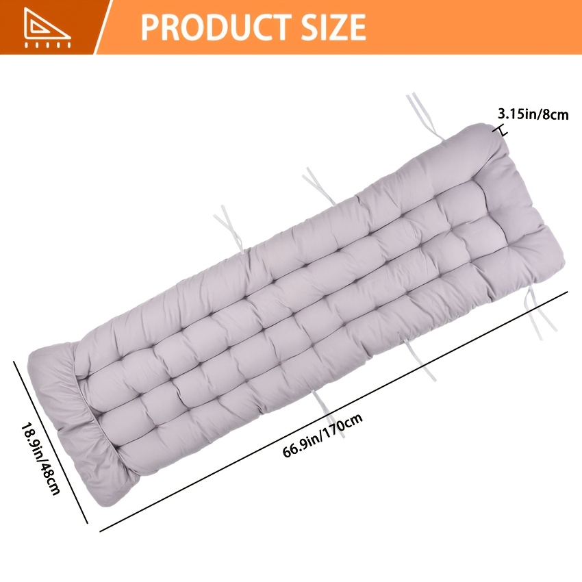 Image of 170x53x8cm Cushion Non-slip Recliner Cushion With 6 Securing Ties, Thick Padding, Grey, Suitable For Indoor And Outdoor Use.