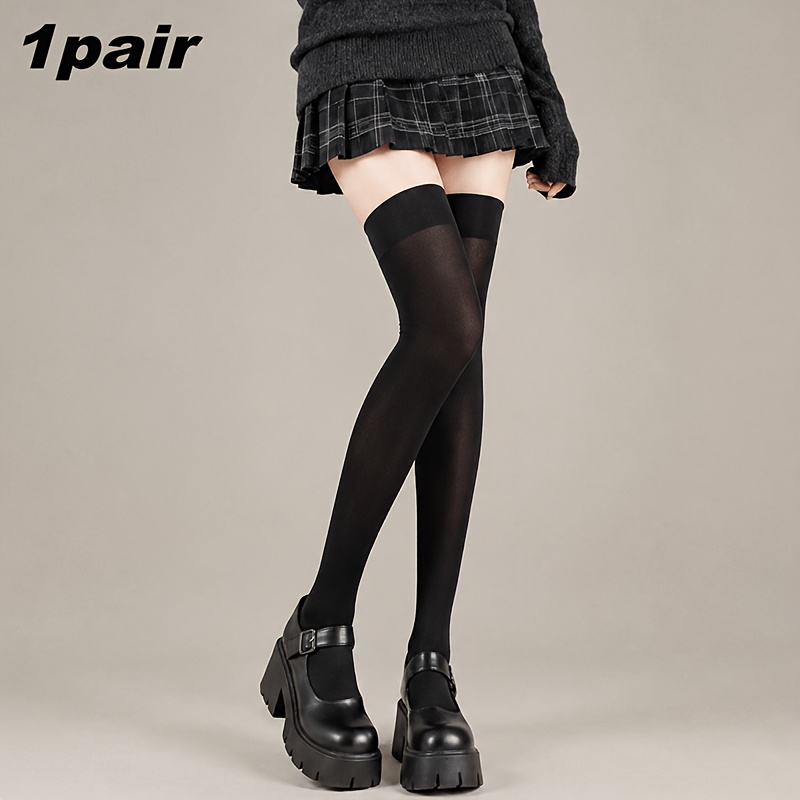 TEMU 1 Pair Solid Color Classic Women's Thigh-high Stockings, Jk Style Over-the-knee Socks, Fashionable And Versatile Calf Socks, Suitable For ,