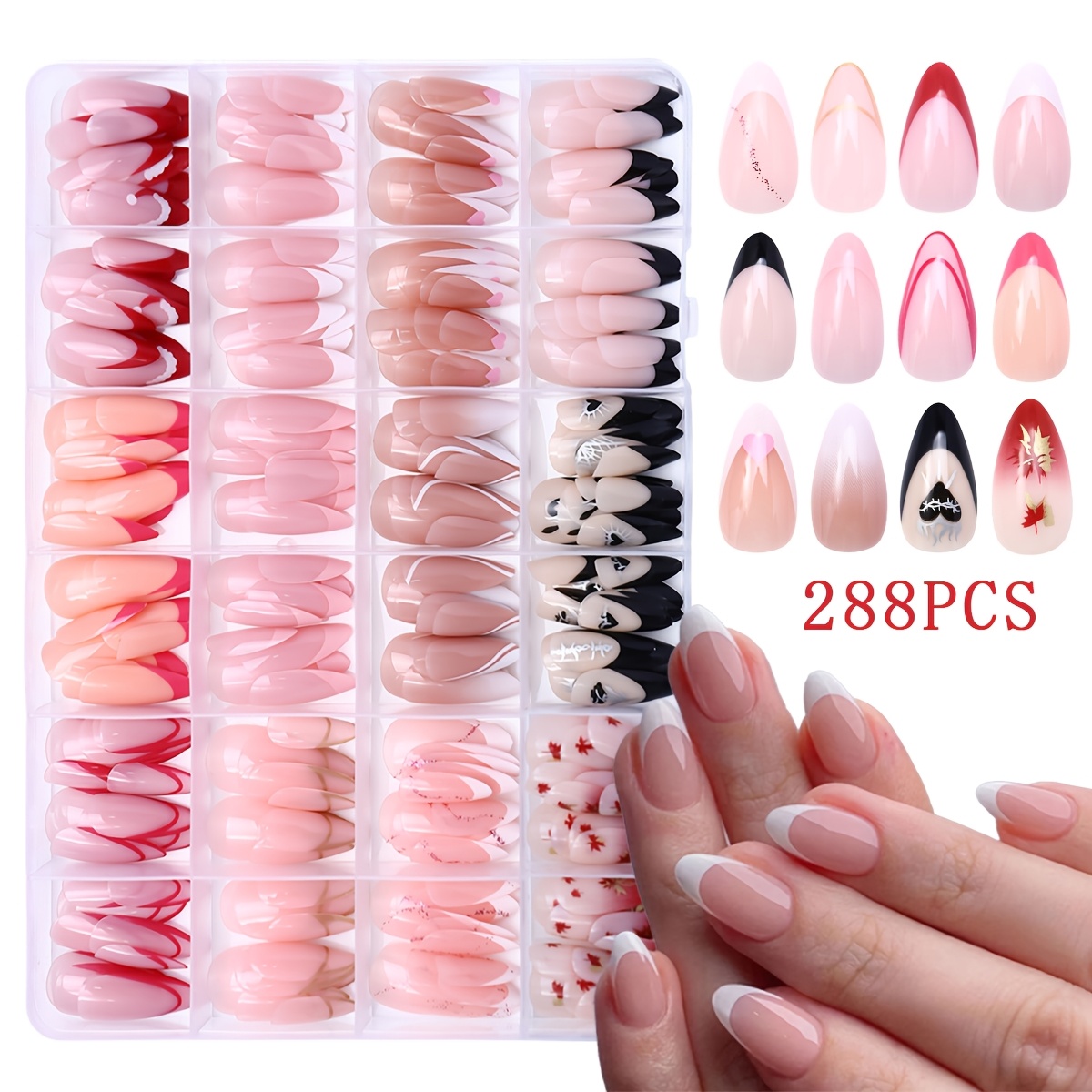 TEMU 288pcs Long Short Press On Nails Short Square French Tips False Nails With Maple Leaf Blush Pink Ombre Artificial French Nails For Women Daily