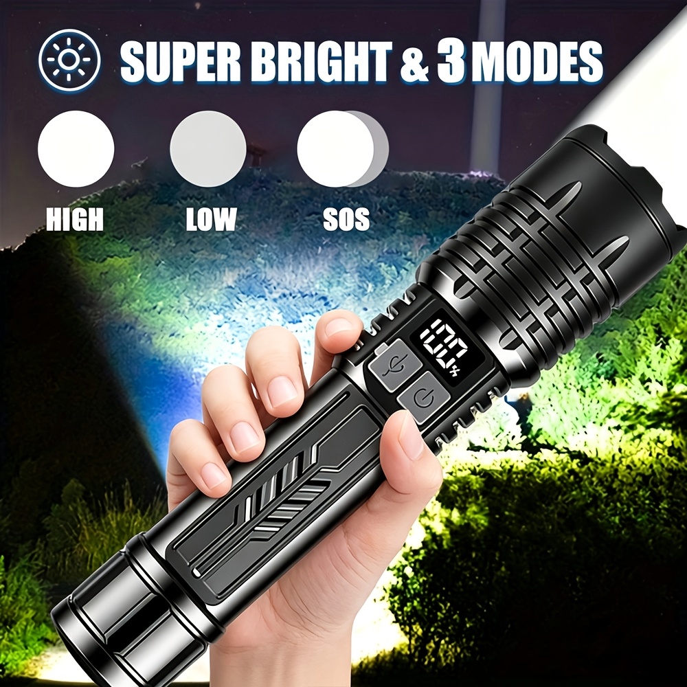 TEMU New Rechargeable Led Flashlight Built-in 18650 Lithium Battery Long Tactical Flashlight High-quality Durable Anti-fall Design Bright Torch