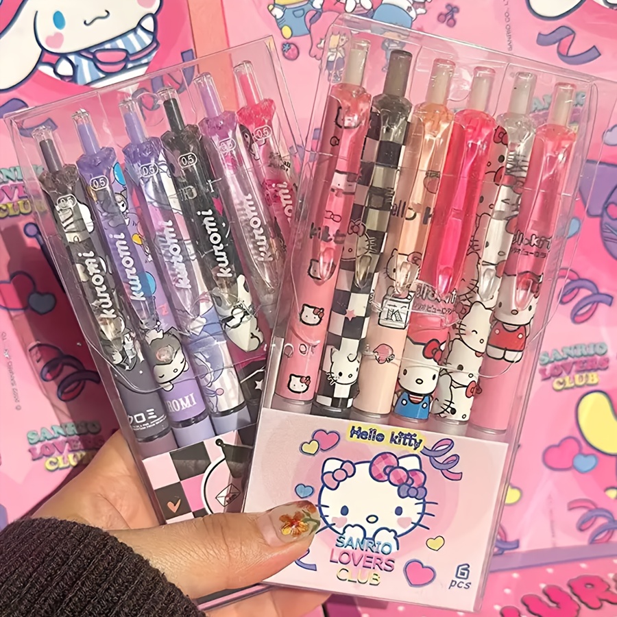 

Sanrio Gel Pen 6pcs/box-0.5mm Fine Tip, Black Round Ballpoint Pen, Hello Kitty, Kuromi Designs-cute Cartoon Retractable Writing Tool, Suitable For School And Office Stationery, Ideal Christmas Gift