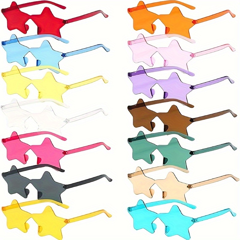 

14pcs Star Shaped Rimless Sunglasses For Women Cute Candy Color Fashion One-piece Sun Shades For Rave Party Prom