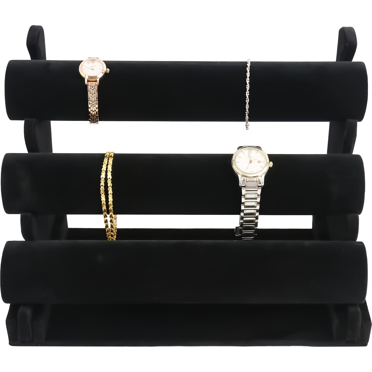 

1 Pc 3-tier Black Velvet Jewelry Bracelet Display Stand, Watch & Bangles Organizer Holder, Easy To Install, Elegant Storage Solution For Organization And Showcase