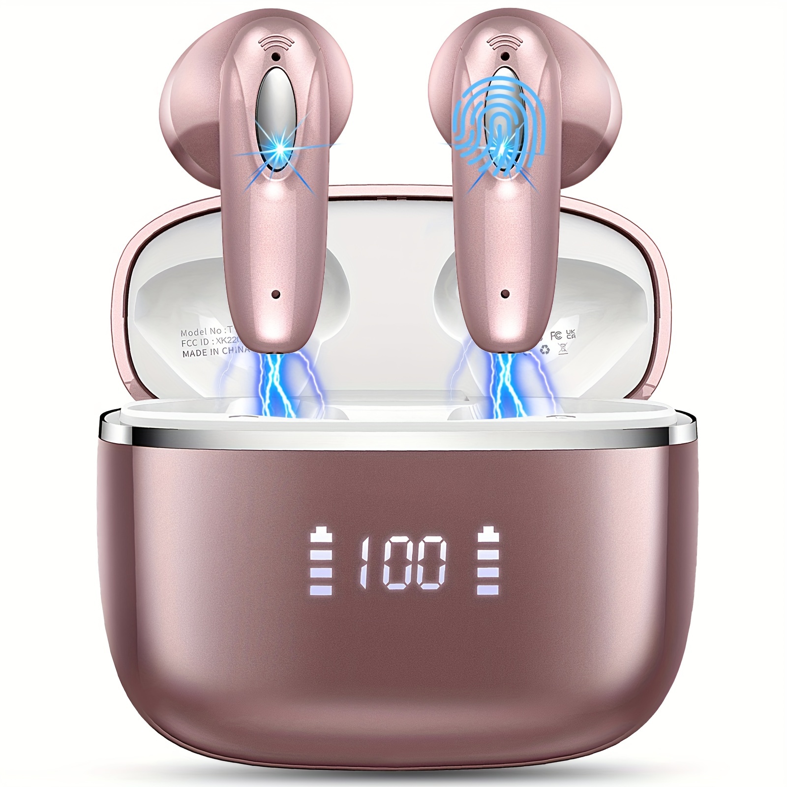 TEMU T19 Wireless Earbuds, Wireless Headphones 2024 Wireless 5.3 Headphones With 4 Enc Mic, 40h Wireless Earbuds In Ear , Noise Cancelling Mini Ear