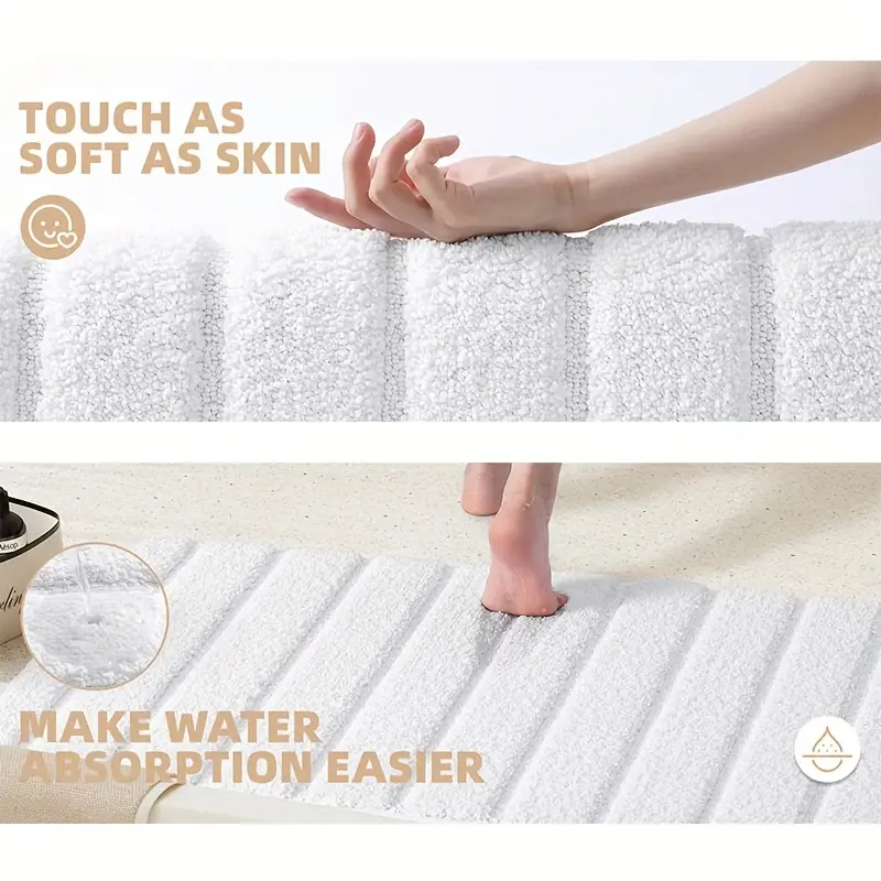 1pc non slip bath mat super absorbent floor mat rubber backing bathroom rug machine washable shower mat for bathroom tub floor bathroom accessories and home decor Product details 1