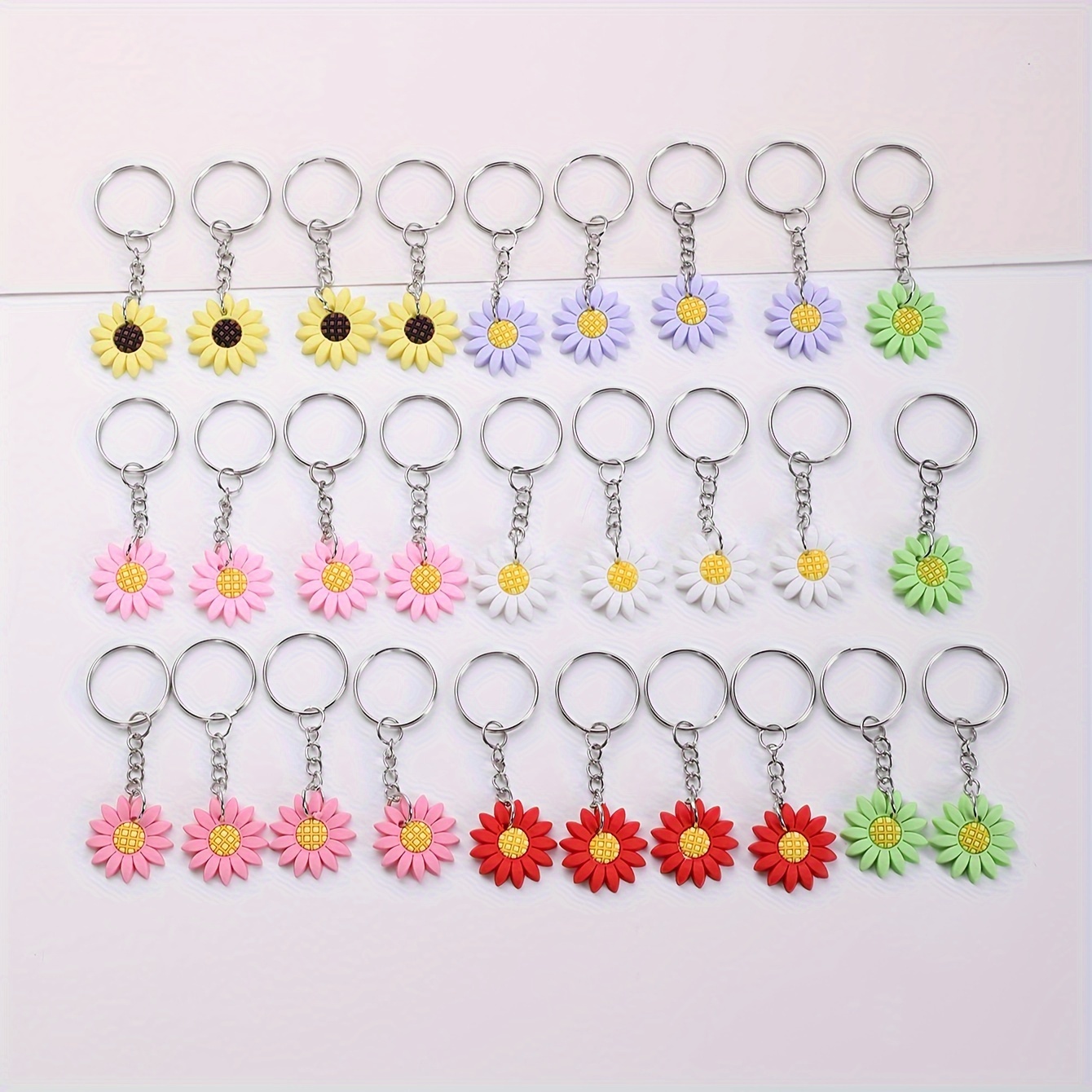 

28pcs Cute Cartoon Daisy & Sunflower Keychains, Pvc, Colorful Bag Charms For Women, Perfect For Backpacks, Purses, Luggage, Ideal For Birthday Part Favors & Back-to-school Gifts