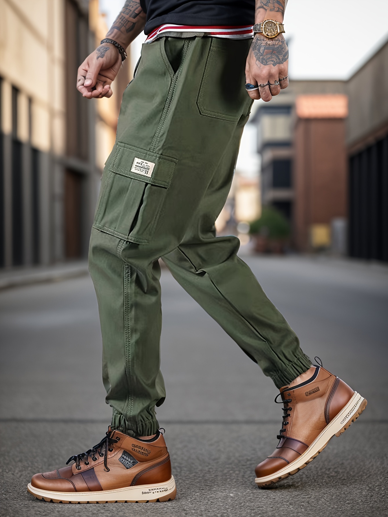 Trendy Solid Cargo Pants Men's Multi Flap Pocket Trousers - Temu Canada