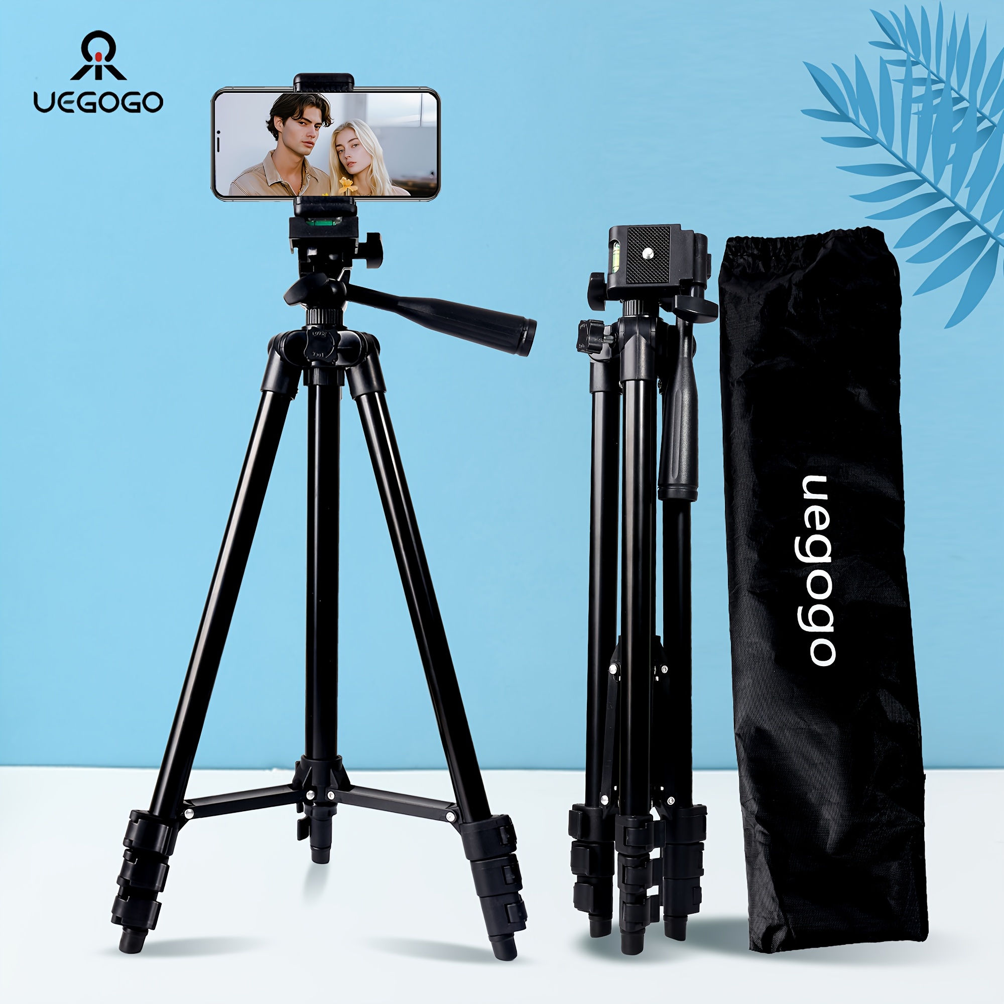 

Uegogo Aluminum Alloy Tripod With Gimbal Head, 52" Lightweight, , With Phone Holder, For Selfies, Video Recording, Vlogging, Live Streaming, With Carry Bag