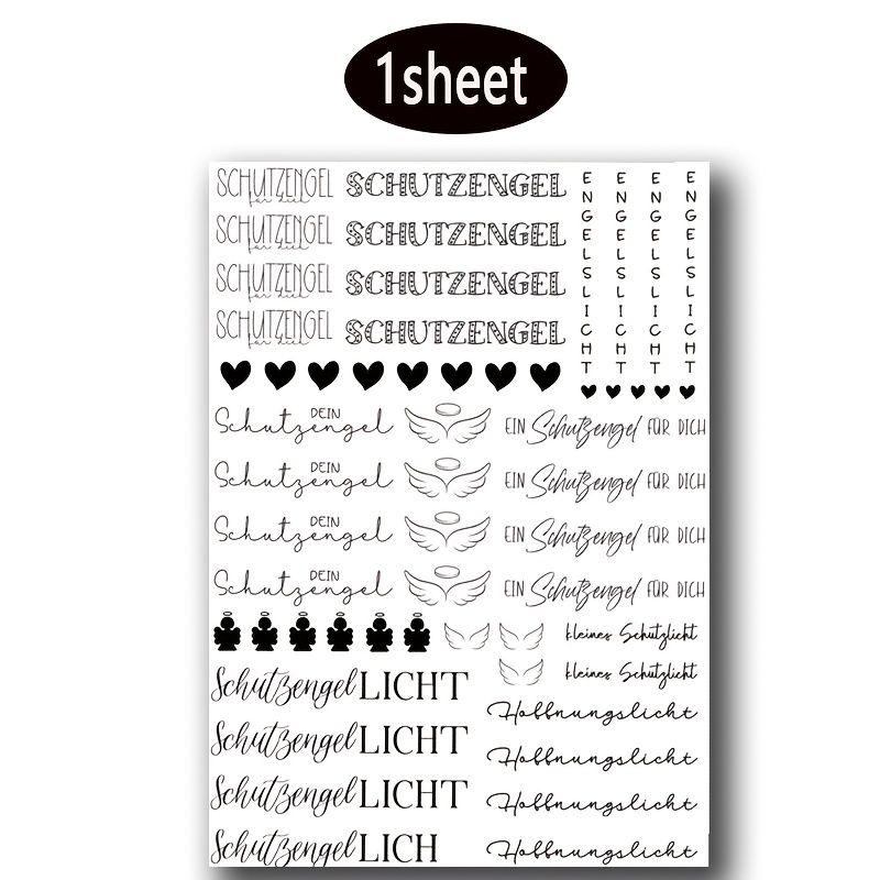 Image of 1-sheet German "guardian " Themed - Uv Dtf Transfer Featuring Illustrations Like Hearts, Wings, And Little , Designed To Convey . Includes Phrases Such As "schutzengel, , Dein Schutzengel