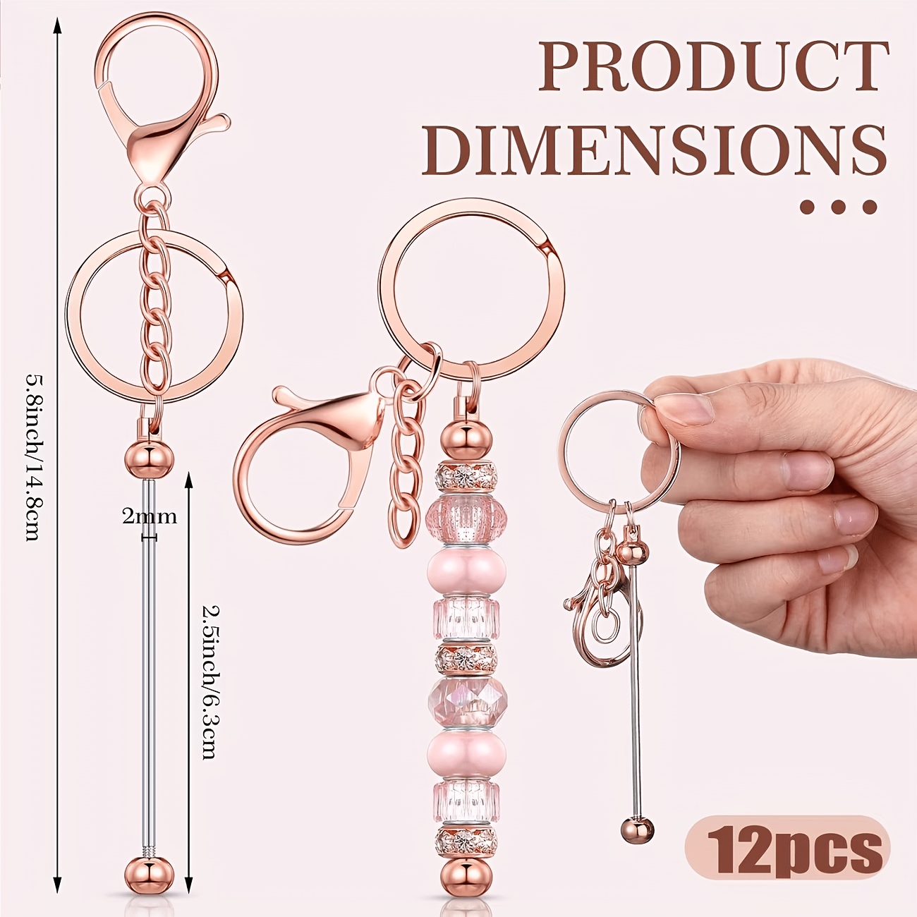 TEMU Set Of 12 Beaded Key Chain, Key Chain Pendant Making Material, Silvery Metal Bead Key Chain Blank Chain, Suitable For Beaded Key Ring, Chain