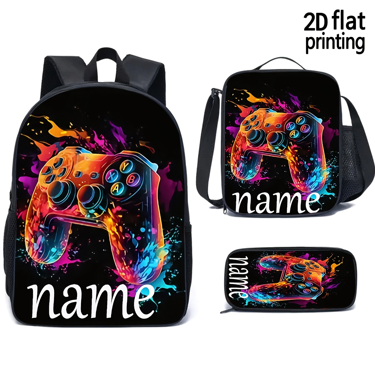 TEMU 3pcs, Texte Personnalisé, Personnalisation du Nom, Nouveau Sac à Dos Unisexe Tendance [ de Jeu Colorée], Grand Sac de Camping de Voyage