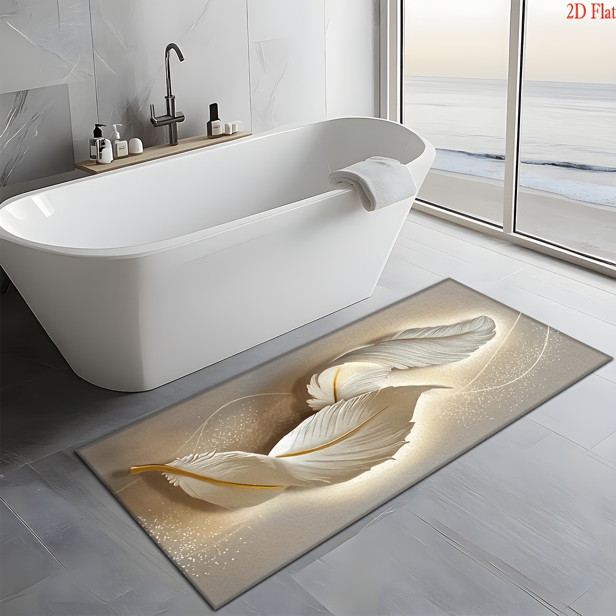 TEMU [+850g/m² Velvet + 0.7cm Thick + 2d Flat] 1pc 2d Flat Modern Nordic Minimalist Abstract Feather Hallway Runner Rug, Fashionable Carpet, Suitable