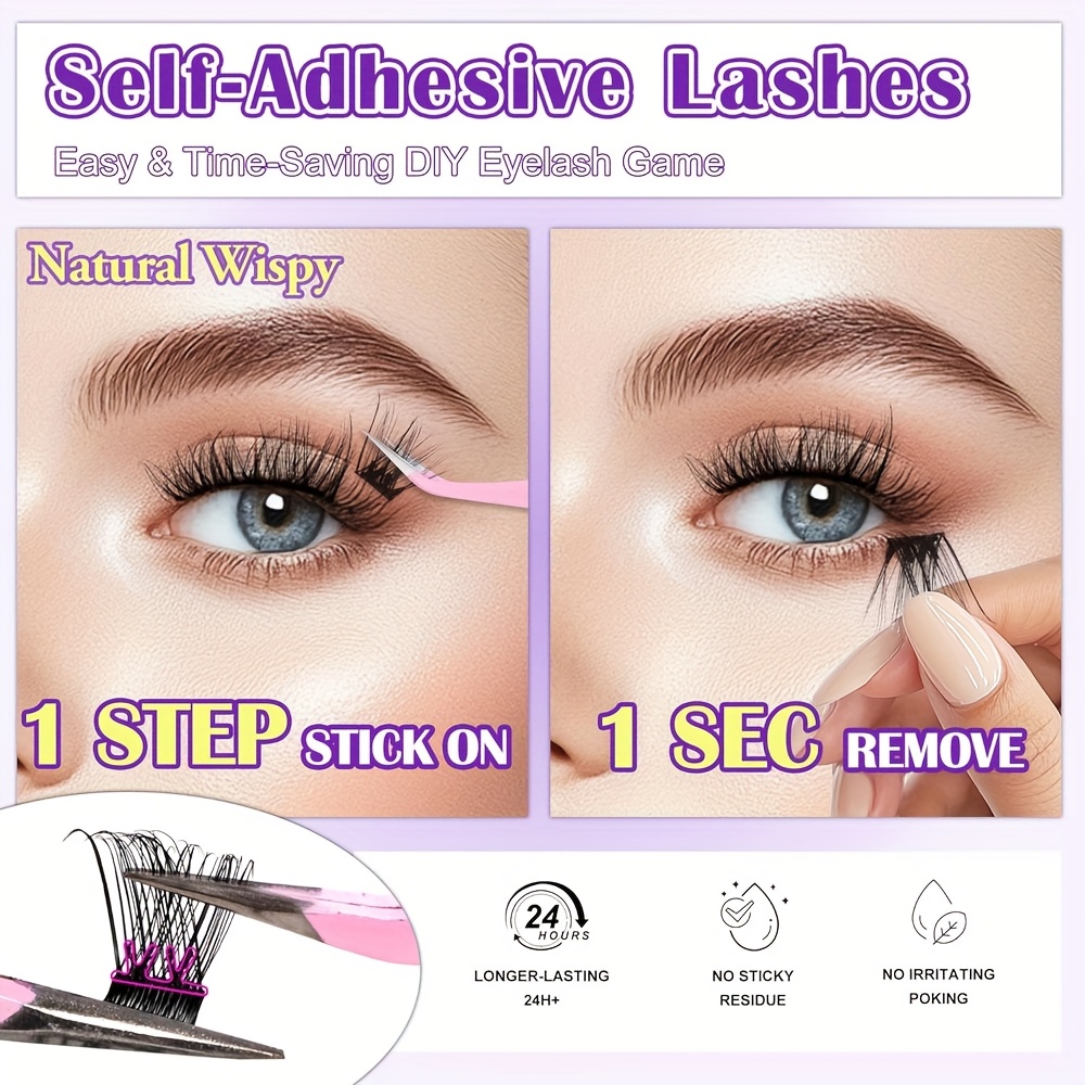 240pcs self eyelashes book no needed natural wispy lashes reusable lightweight easy to apply for beginners fluffy anime style cluster lashes high volume false eyelash kit cosmetics premium gift packaging details 7