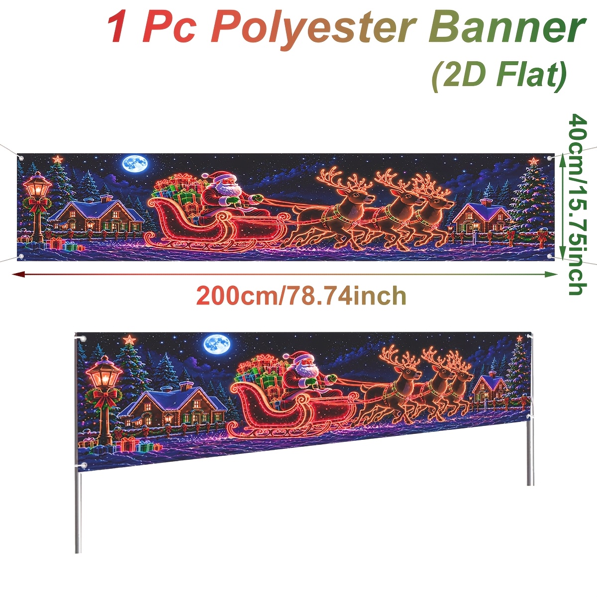 TEMU Plat 2D, 1 pièce, Bannière de Noël, Père Noël et , Bannière de Toile de Fond Extérieure, Panneau de Jardin pour Décoration de Fête de Noël,