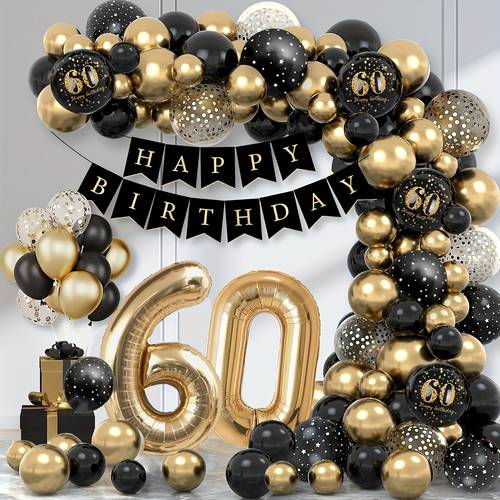 60th birthday decoration birthday decoration 60 for woman golden balloons decoration with happy birthday banner