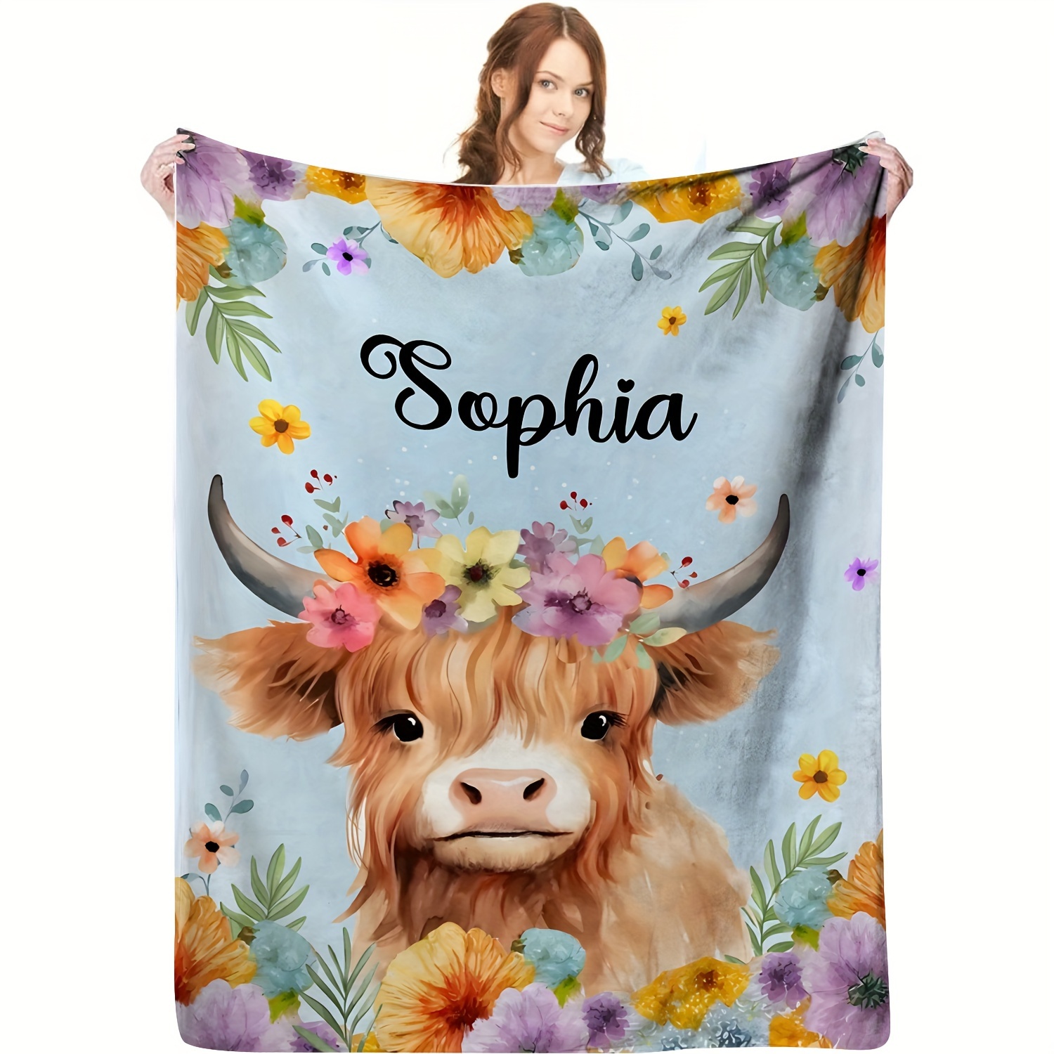 

1pc Custom Name Oyster Cow Print Blanket Custom Name Soft Blanket Flannel Blanket For Couch Sofa Office Bed Camping Travel, Multi- Gift Blanket For All