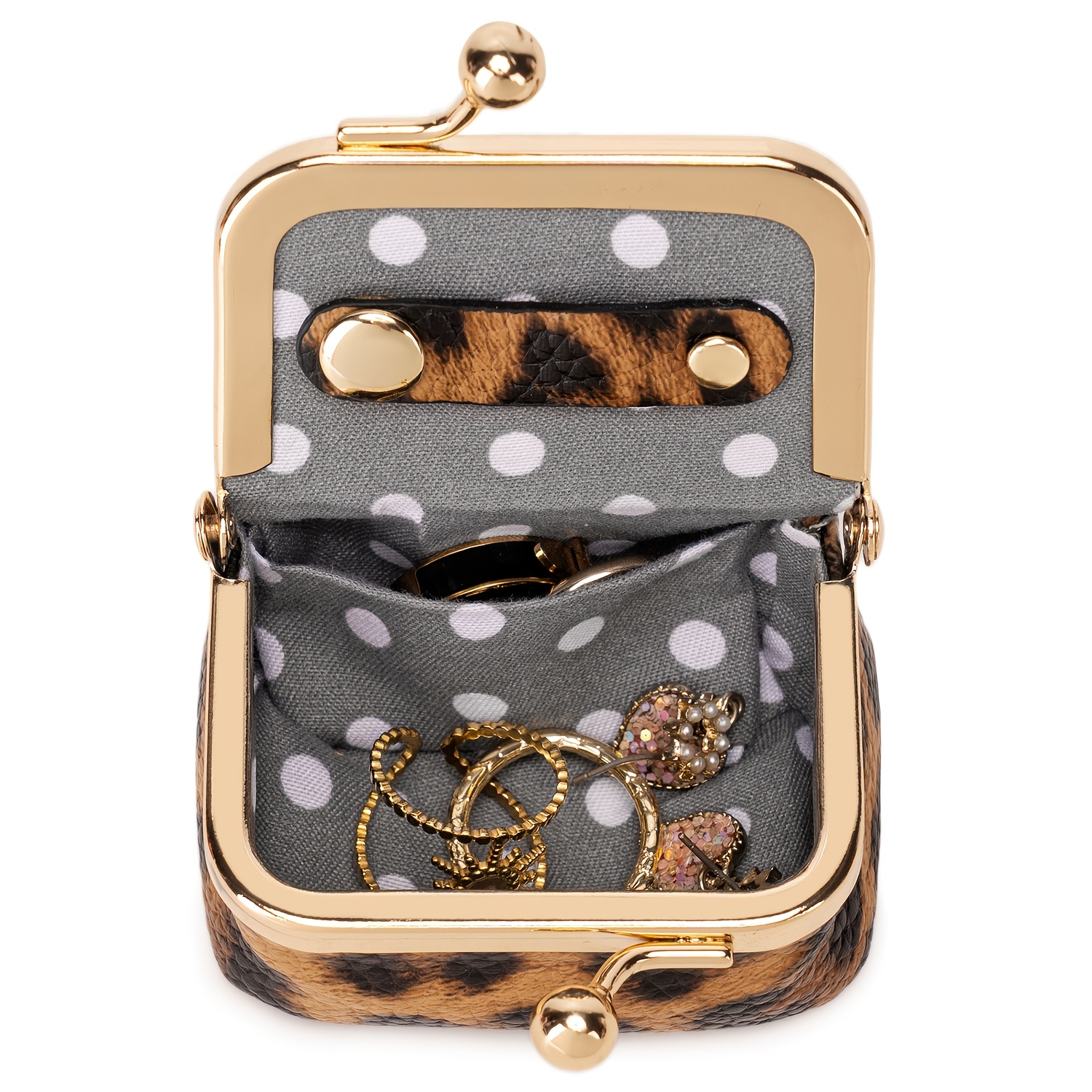 Women's Leopard Print Mini Vintage Style Portable Jewelry Box, Coin Purse with Clasp, Mini Travel Ring Box, Travel Jewelry Case, Women's Cosmetic Organizer, Suitable for Storing Earrings, Rings, Necklaces, and Bracelets.