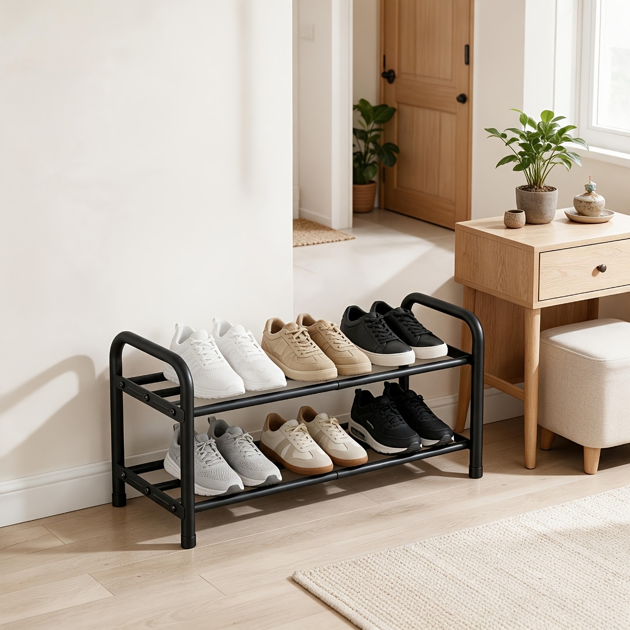2 3   shoe rack adjustable shoe shelf storage organizer heavy duty metal free standing shoe rack for entryway closet doorway black