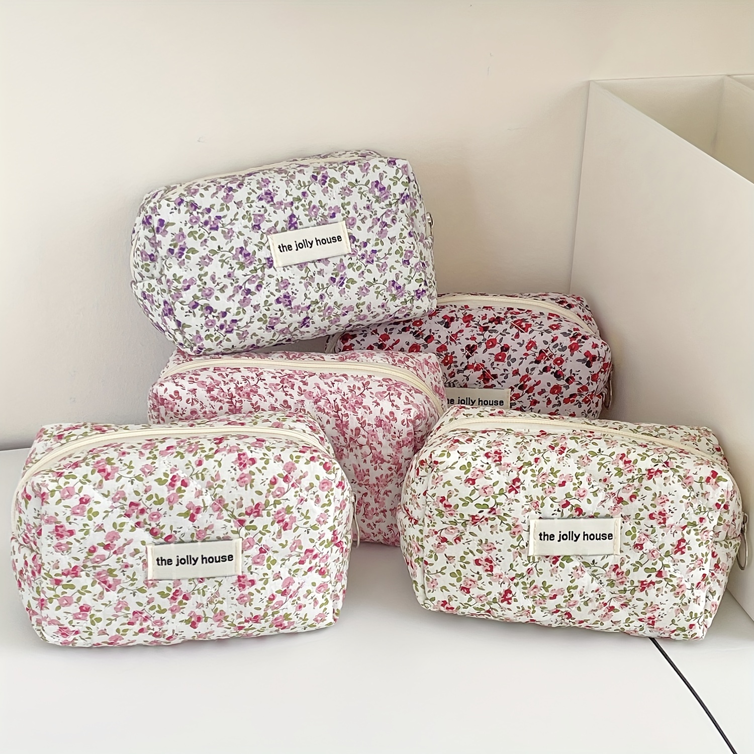 

Vintage Floral Makeup Bag - Spacious & Portable Cosmetic Pouch For Travel,, Cotton, Non-waterproof