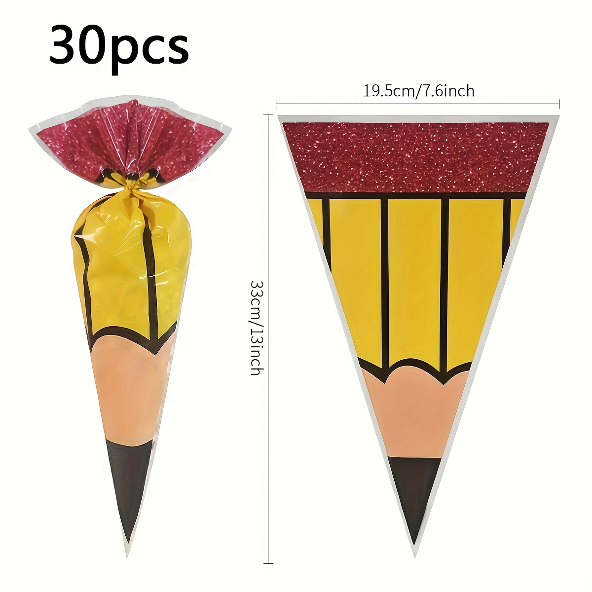 TEMU 30/60/120pcs Triangle Gift Packaging Paper Bags, Pencil Pattern, Essential For School Back-to- Graduation Class Parties, Sizeable, , Thick , Not