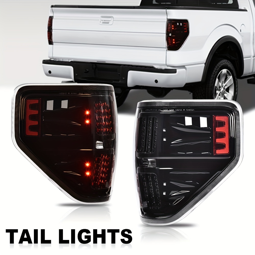 TEMU Led Tail Lights For F150 2009-2014 Pickup Rear Tail Lamp Clear Lens Black Housing Left Driver & Right Passenger, Without Battery