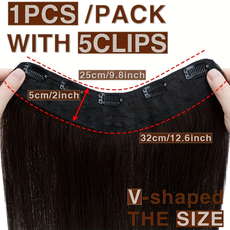 1pc 5 clip in elegant straight v shape hair extension real human hair accessories for women and girls 16 22inch   look with decorative clips increase hair volume halloween christmas festival   diverse hairstyles   details 1