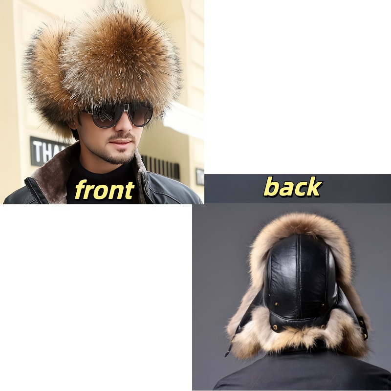 TEMU Vinter Hat för Män, Fur Ear Flaps Cap, Mature Charm Style, Unisex, Vuxen Jakt Skidmössa, Kallt Väder Utrustning,…: retailer-supplied image