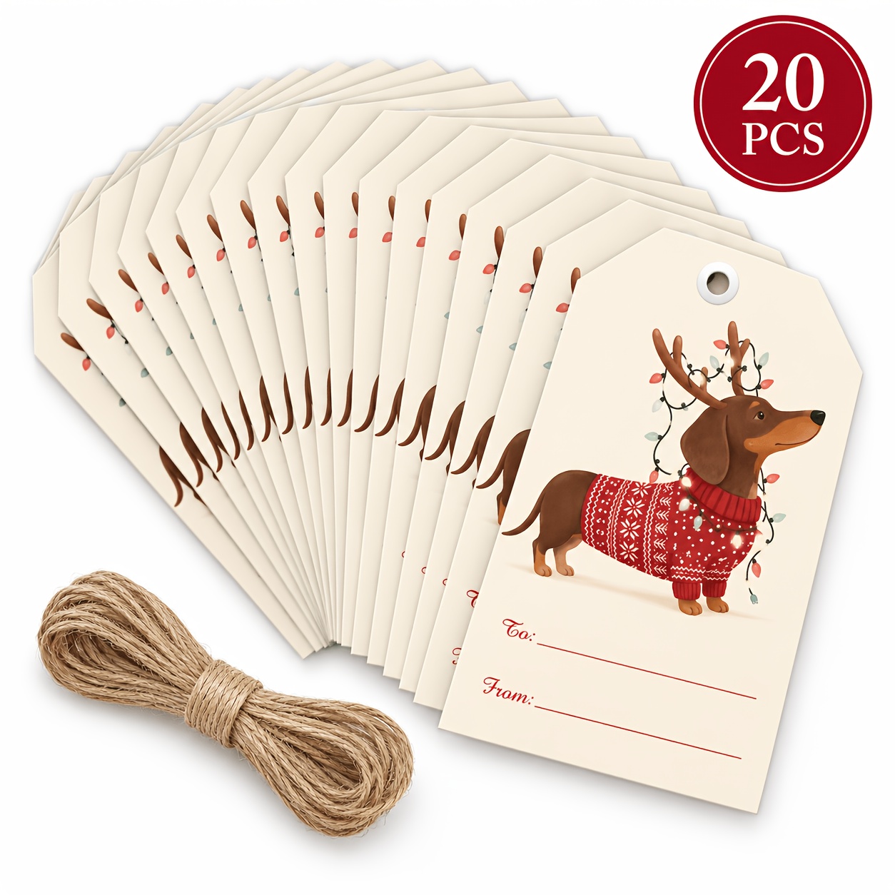 TEMU 20pcs/40pcs, Vintage Sausage Dog Christmas Label, Warm And Winter Pattern, Cute Cartoon Sausage Dog Christmas Hang Card, Handwritten Label, Gift