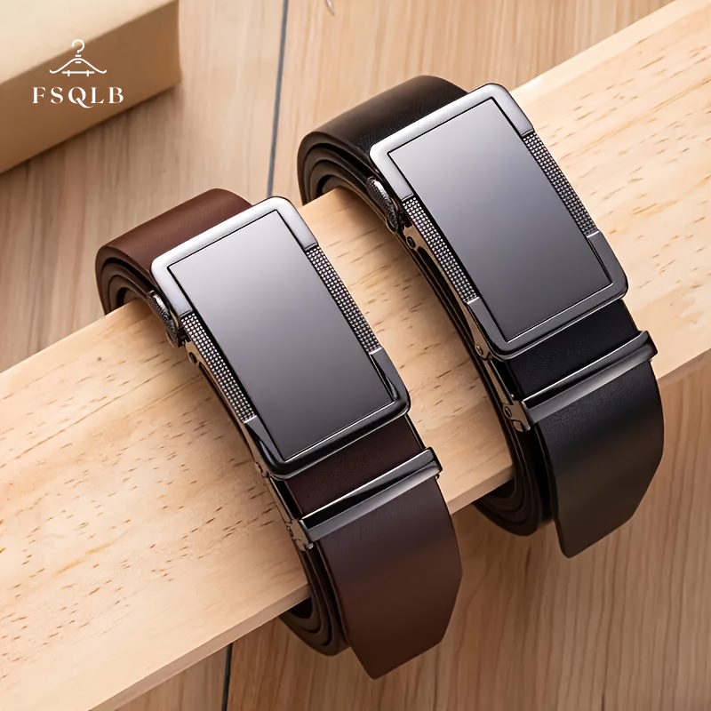 High Faux Leather Belt with Automatic Buckle
