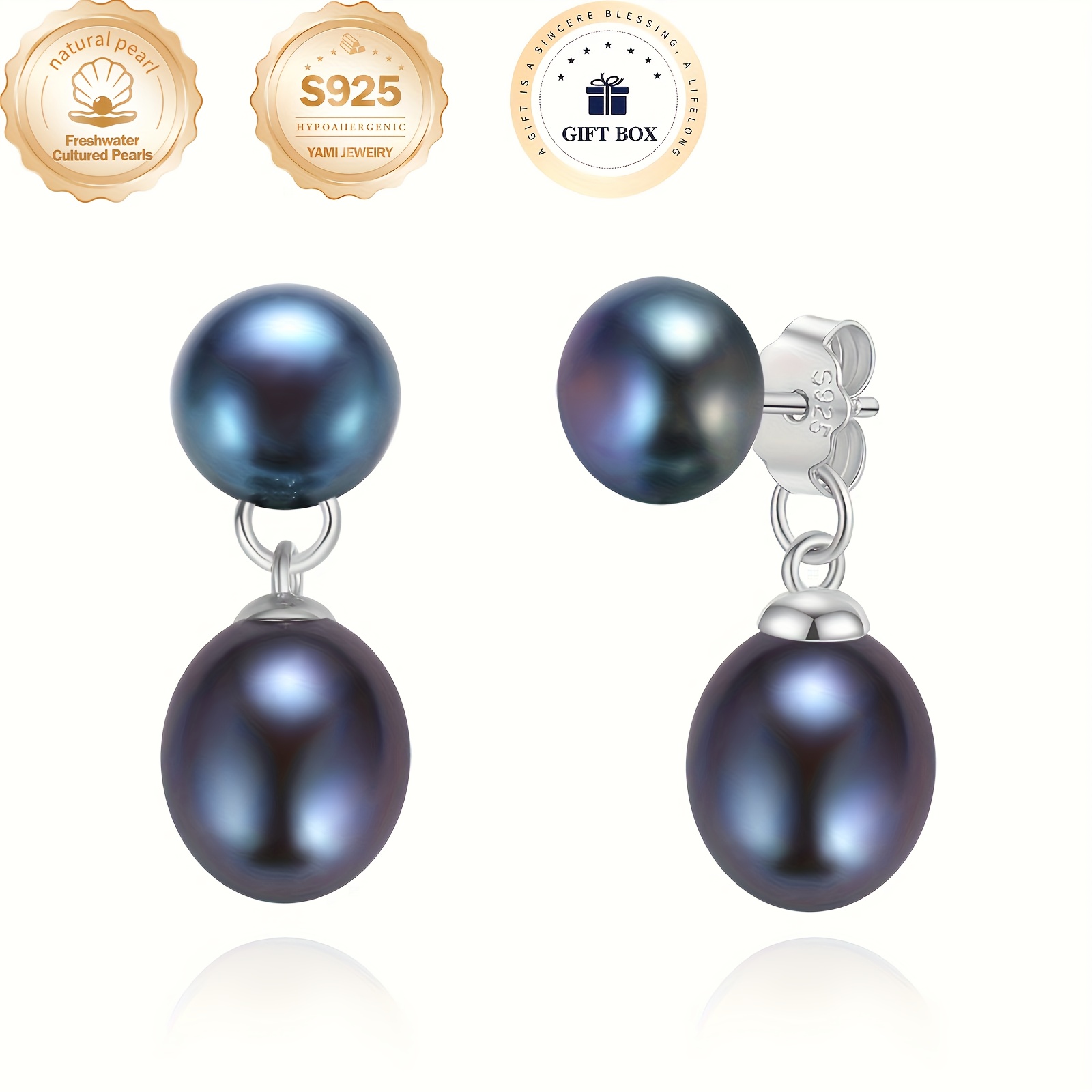 Image of Yami Drop Earrings, Freshwater Cultured, 925 Silver Allergy-free Pendant Earrings, Elegant Jewelry Gift.