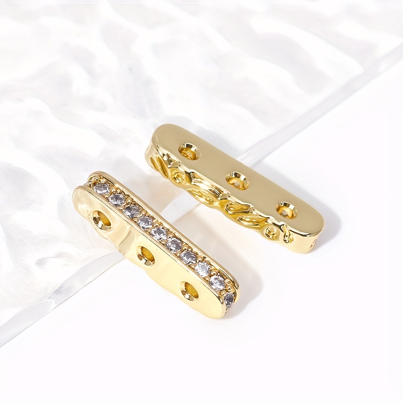 TEMU 2pcs Séparateurs 3 trous en incrustée plaqués or pour connecteurs de perles, composants d'ajout de fabrication de perles
