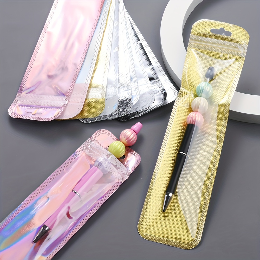 

50-pack Holographic Pen Bags 2.16x8.66" - Resealable, Lip Gloss, Jewelry, Cosmetics & More