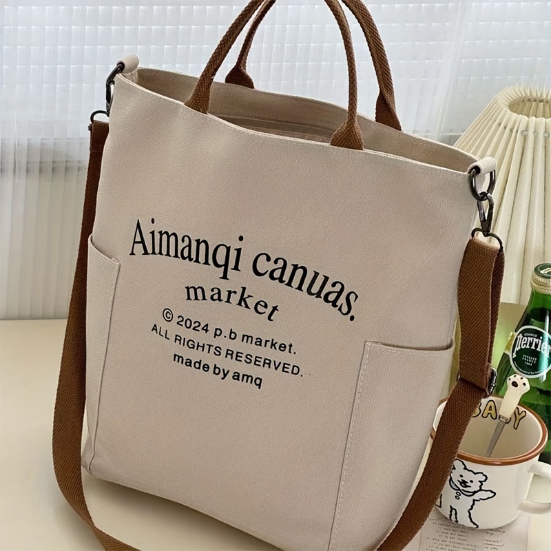 Original Literary Retro Design Zipper Letter Fashion Commuter Thickened Canvas Tote Japanese Casual All-match Handheld Crossbody Bag