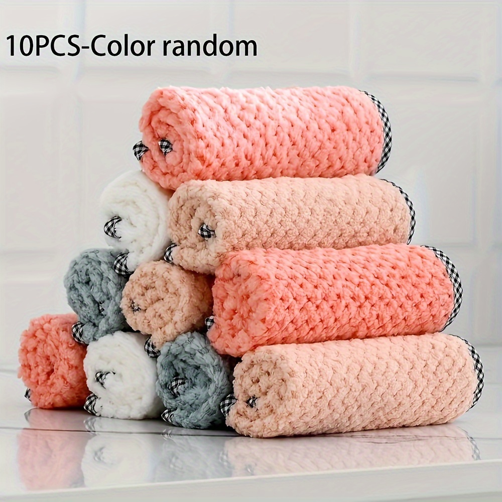 TEMU Ldq 10pcs Soft Fleece Washcloths - Absorbent, Cleaning Towels For Home & Kitchen, Assorted