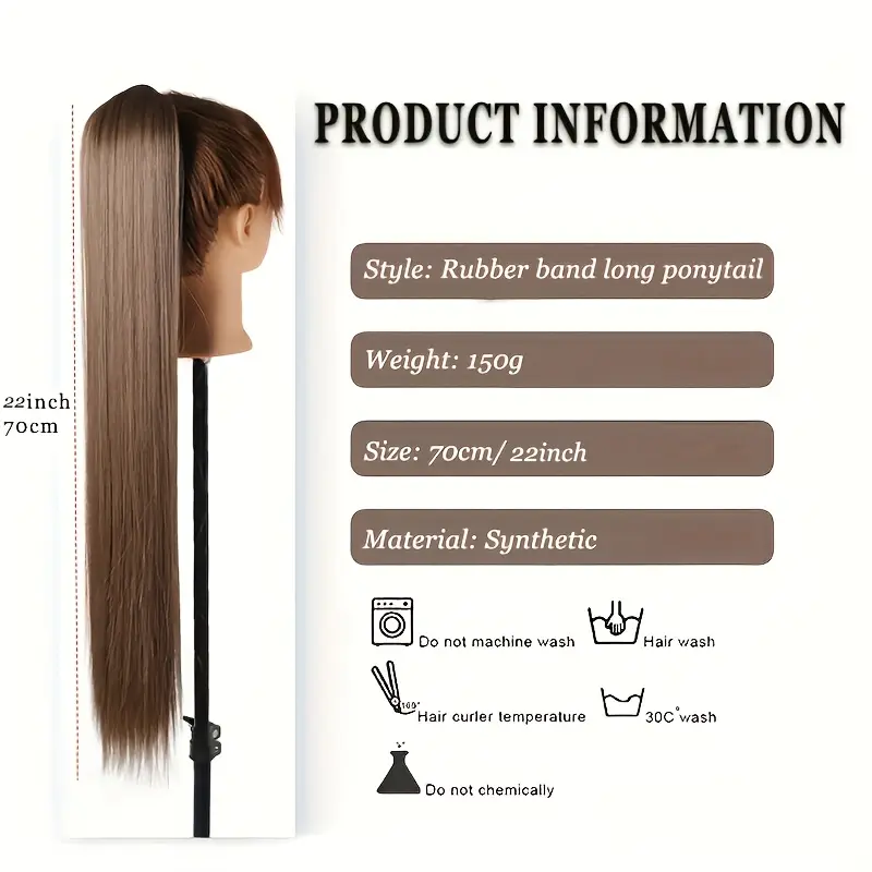 55.88cm long straight synthetic clip-in ponytail extension for women - soft rubber band, natural look, easy to style, everyday or special occasions, ponytail hair extensions details 1
