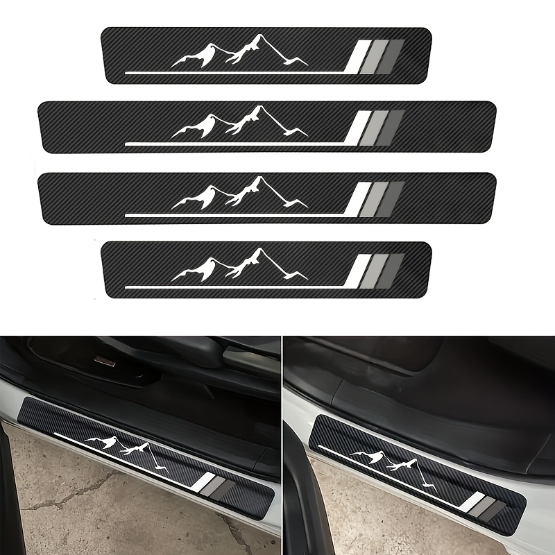 4pcs Car Door Sill Protector, Carbon Fiber Faux Leather Door Entry Guard Door Sill Protector Fit For Car Suv Truck Universal Front/rear Car Door Sill Plate Protectors Car Additions