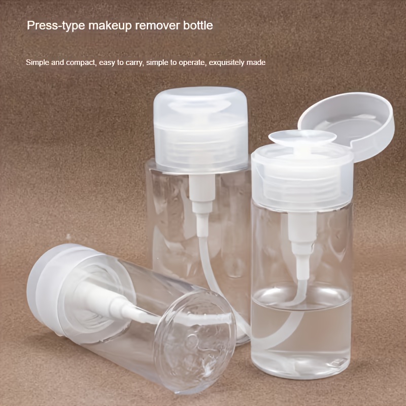 TEMU 100ml 3 Pack Push Down Pump Dispenser Bottles Set, Nail Remover Clear Plastic Toner Pump Head Bottle Set Of 3 Bottles, Travel Container, ,