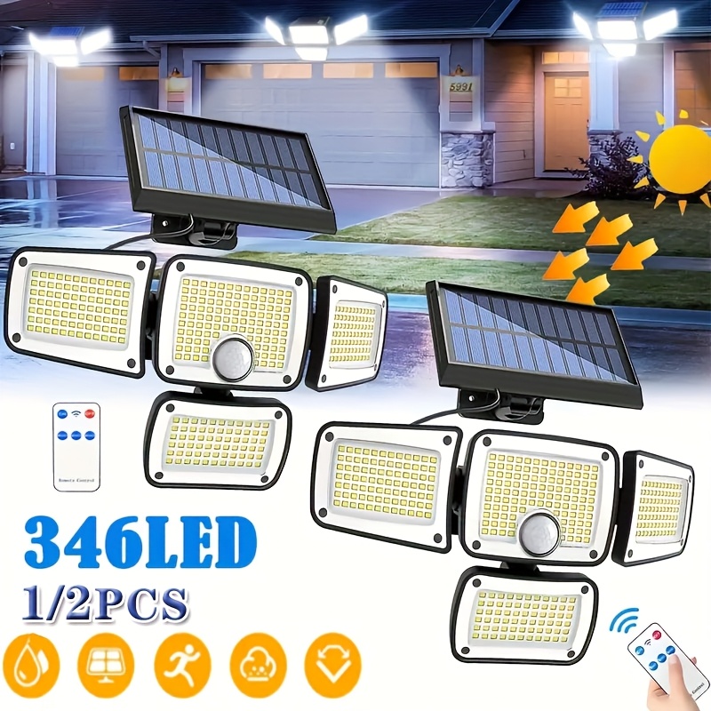 

2pcs/1pc 346 Led Solar Wall Light Pir Motion Sensor Light, , 3 Adjustment , Adjustment, With Remote Control,, For Camping, Garden, Landscape Yard Pathway