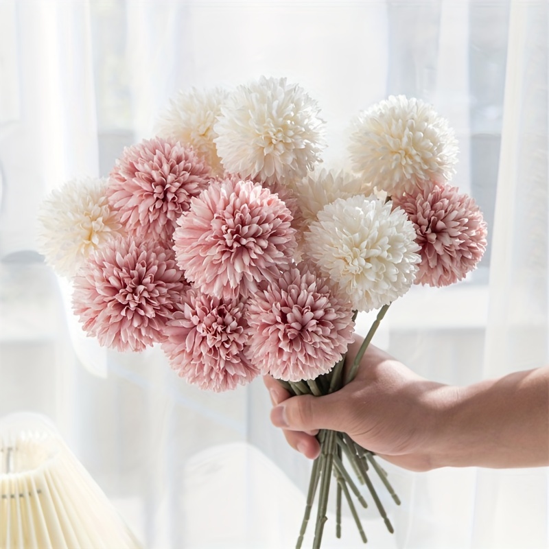 

5pcs Artificial Chrysanthemum Flower, Fake Dandelion Flowers Bridal Wedding Bouquet, Dly Floral Decor For Home Garden Party Wedding Decoration