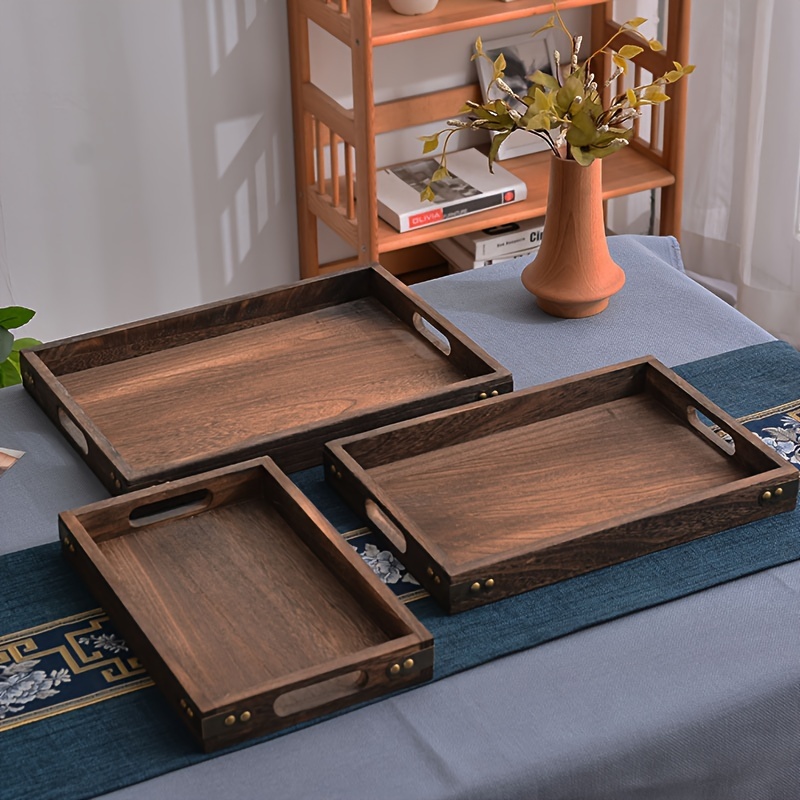 wooden   tray with handles 12 inch rustic tray durable and lightweight   nesting tray with handles suitable for coffee table   table tray non food contact