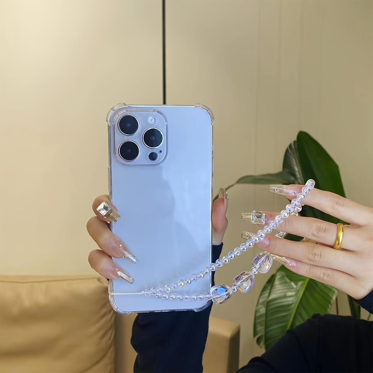 

Simple Transparent Case With Crystal Heart Pendant For Iphone