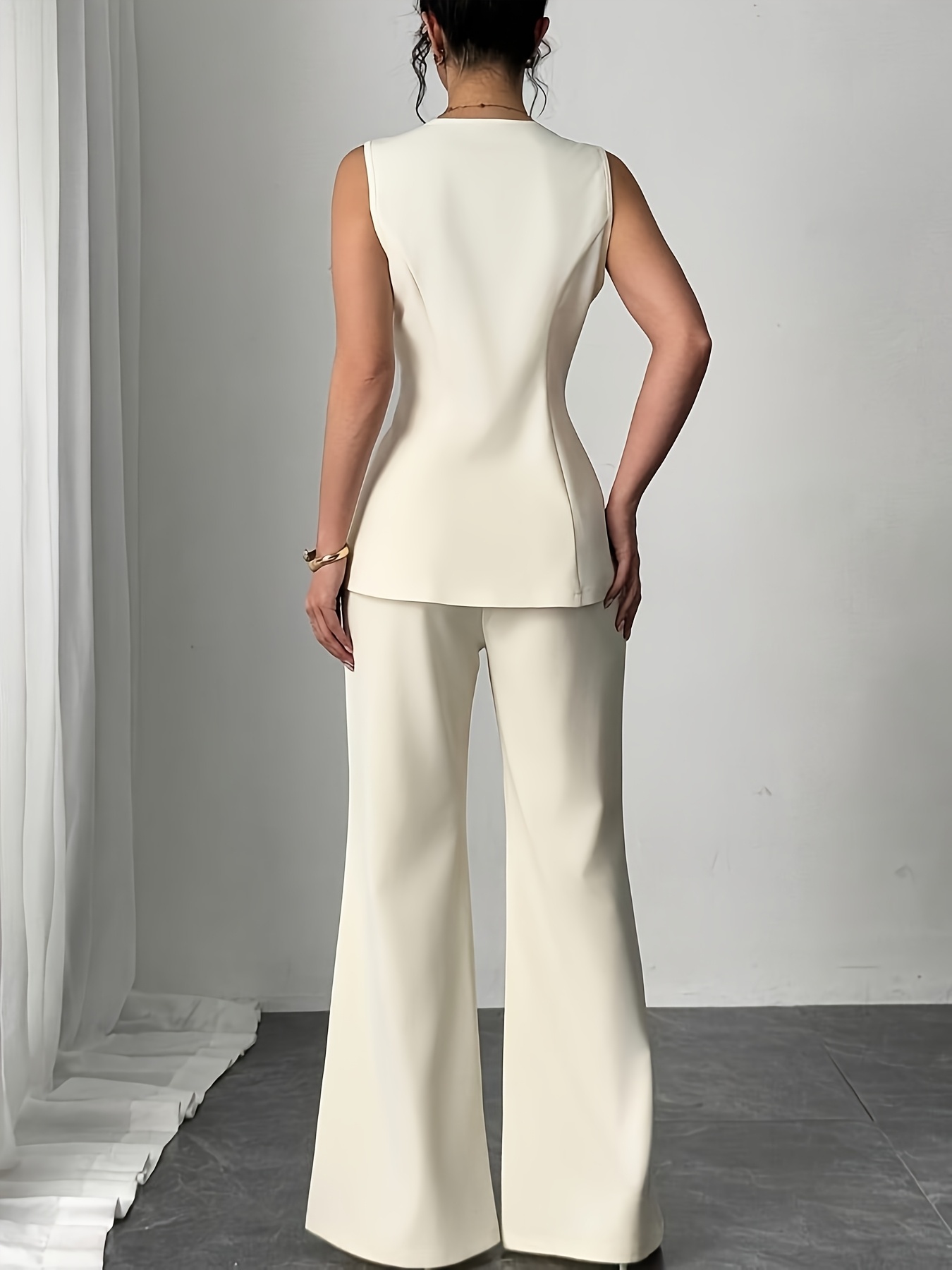 SWAN LAKE Two-piece Top ベージュ women's elegant beige two piece sleeveless top wide leg
