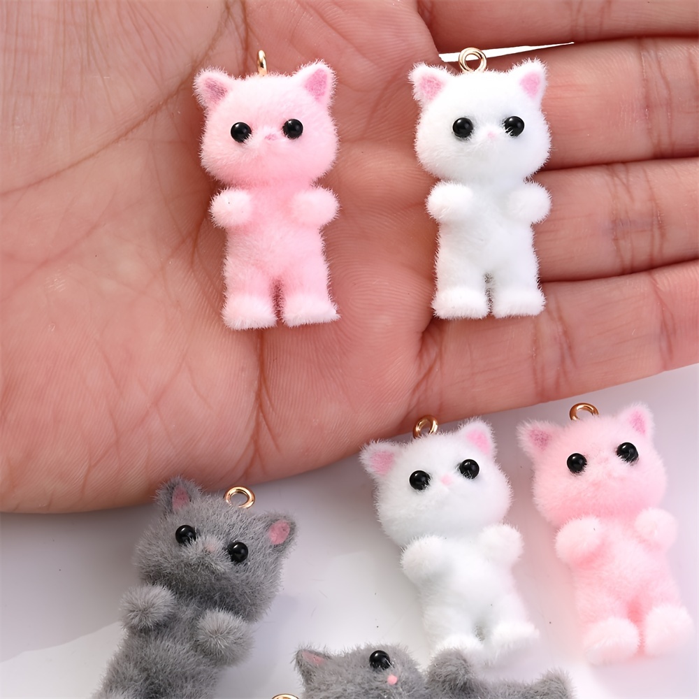 

2pcs Cute Cat Pendant Charms, Fuzzy Plush Design Pompom Pendants For Diy Handmade Earrings, Keychains, Jewelry Making Accessories, Soft Miniature Kitty Ornaments, Multi Color Set