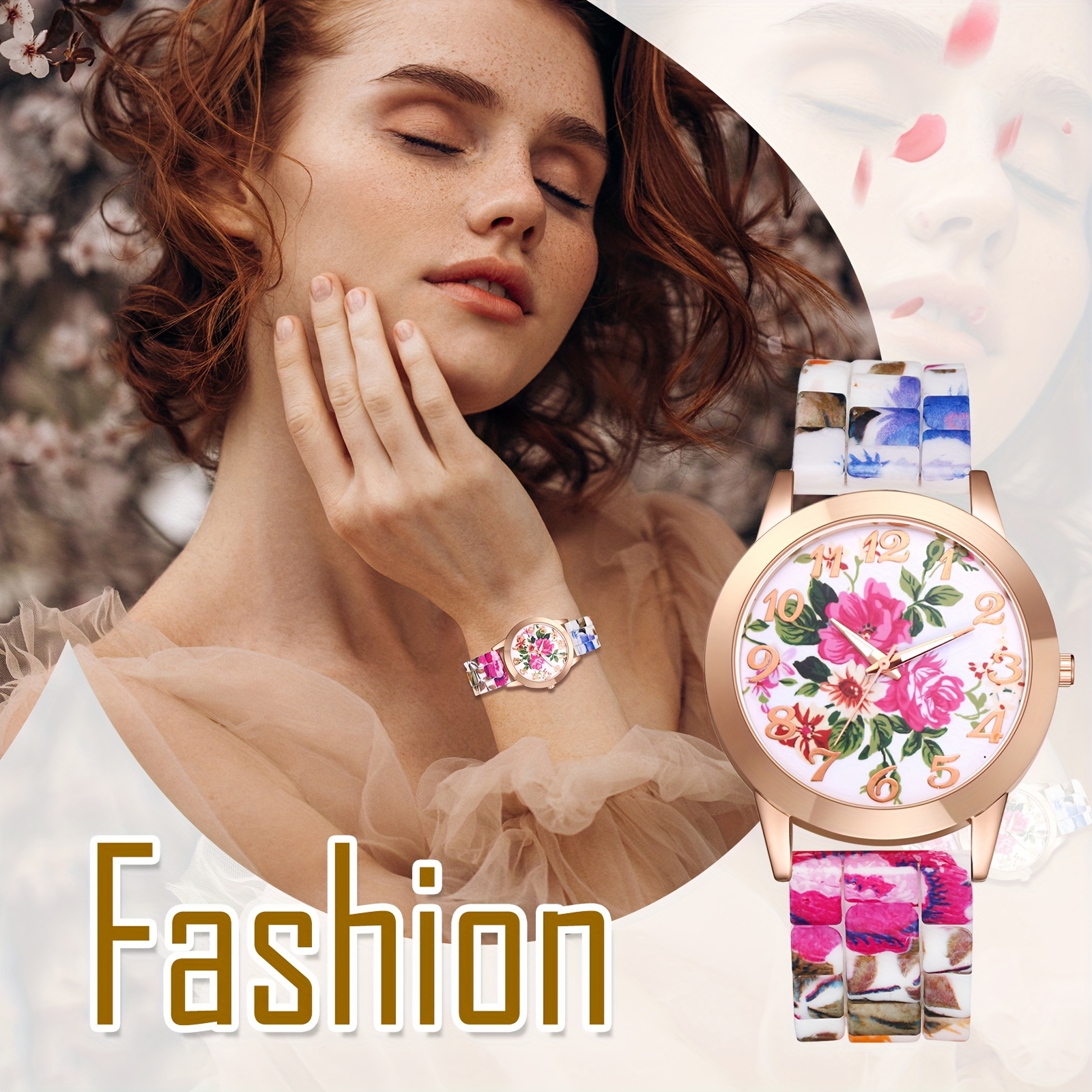   womens silicone band wrist watches boho floral printed   quartz watches 51342 d 12