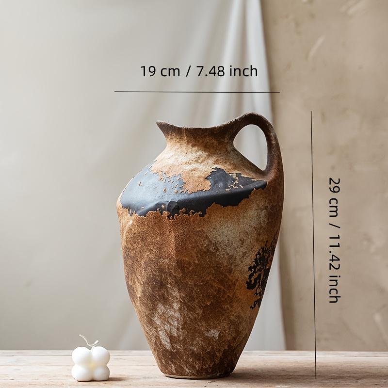 Vintage Ceramic Vase with Handle Design, High-Quality Durable Ceramic for Home/Office Decor, Table Centerpiece, Holiday/Christmas/Birthday/Housewarming Gift, Battery-Free and Easy to Maintain, Versatile Neutral Decor Suitable for Any Room