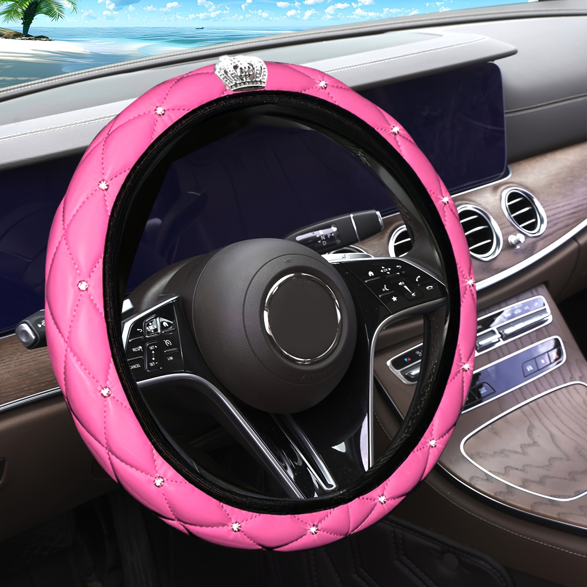 A Sparkling Pu Leather Soft And Comfortable Car Accessory, Steering Wheel Cover Without , Women' Parts