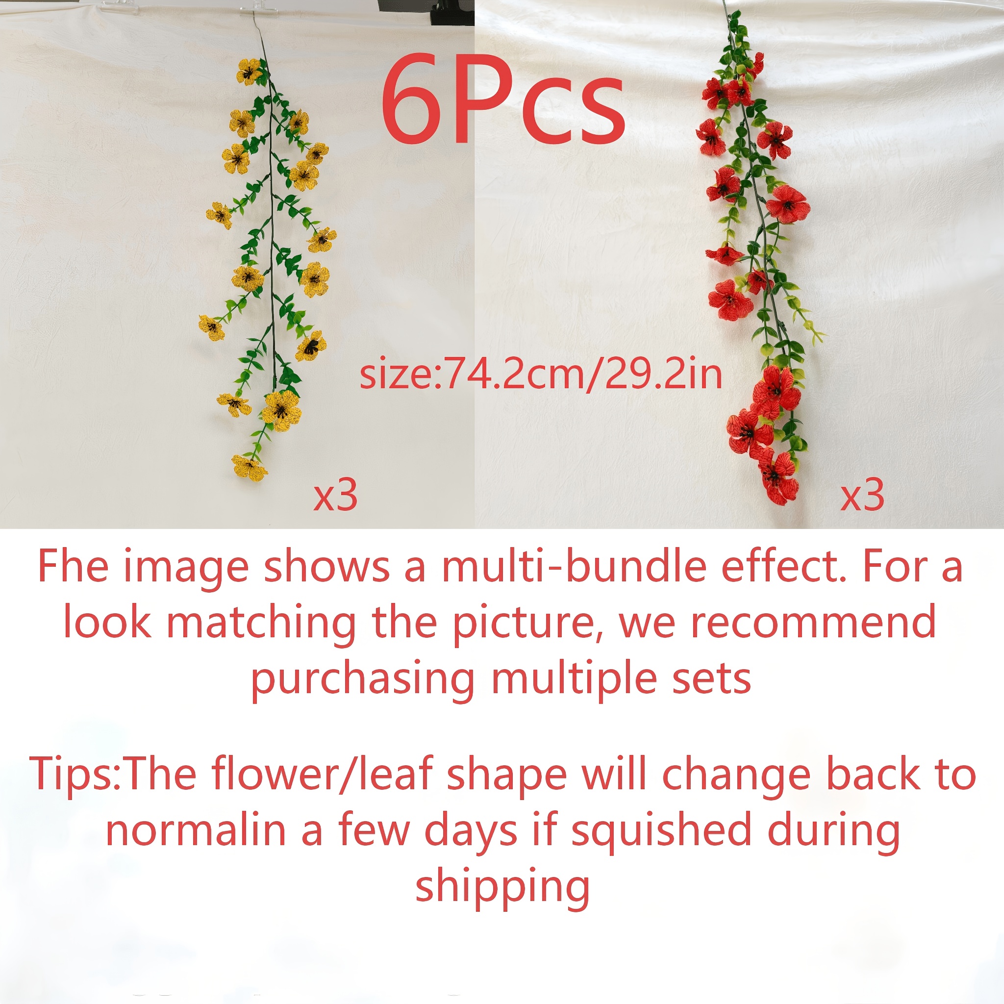 Image of 6pcs Artificial Flower Vines, Featuring Of And . Perfect For Decorating , Fences, Walls, Shops, , And Guesthouses, As Well As Ambiance For Weddings