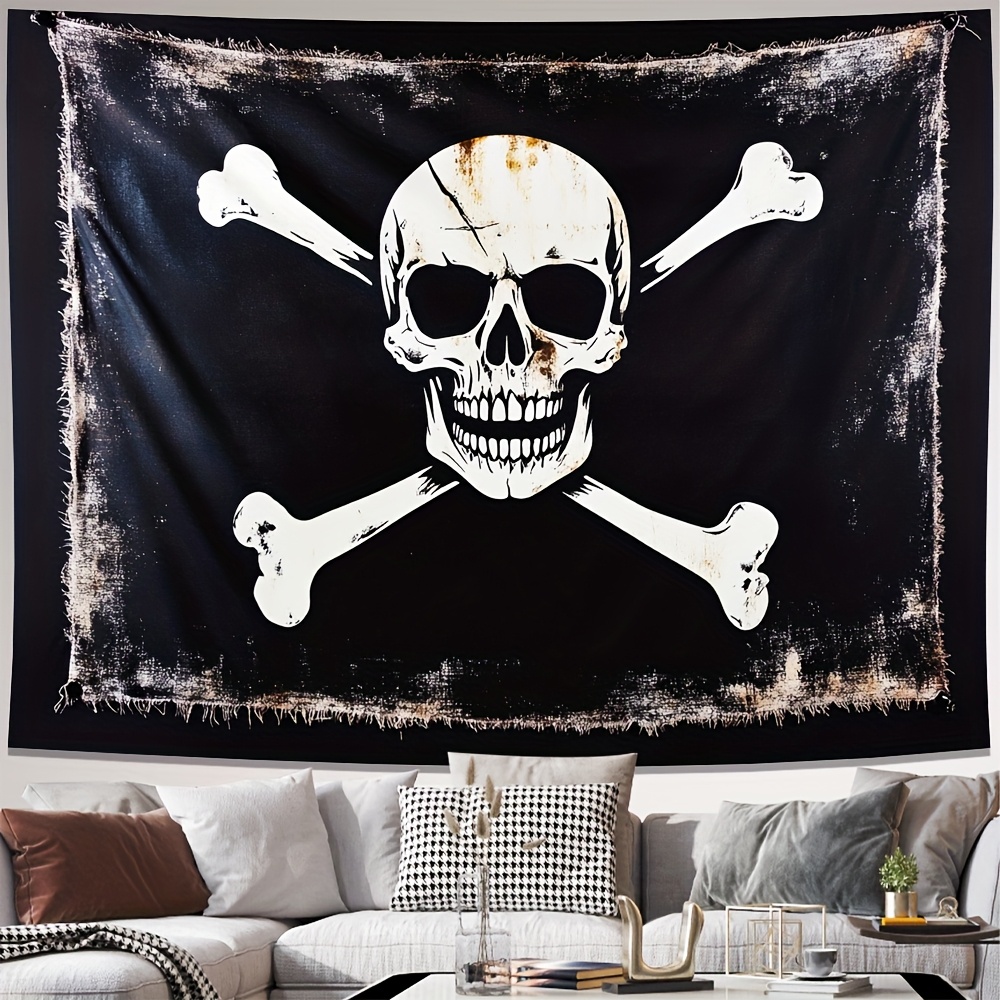Vintage Pirate Skull Crossbones Tapestry Nautical Wall Decor_voghion.com